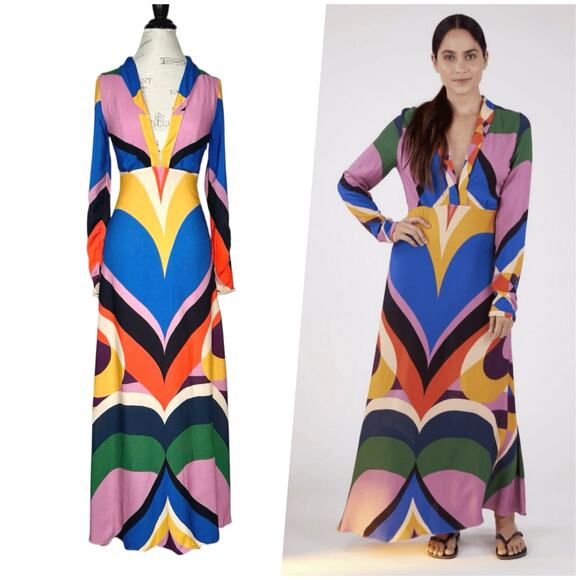 FARM Rio Dresses & Skirts - FARM Rio | Women | Multicolor Geometric Color Block Retro 60s Maxi Dress | XS